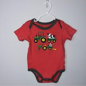 John Deere Baby Onesie with Tractor and Cow Design